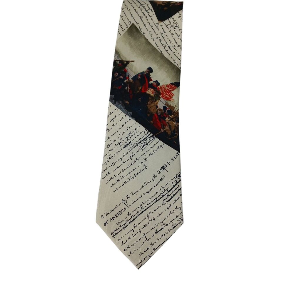 Museum Artifacts Silk Neck Tie Washington Crossing The Delaware Cream Color Base